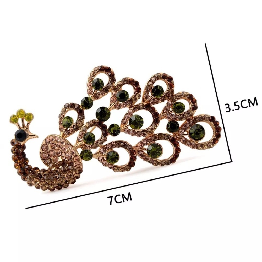 Peacock Rhinestone Crystal Brooch - Picture 2 of 6